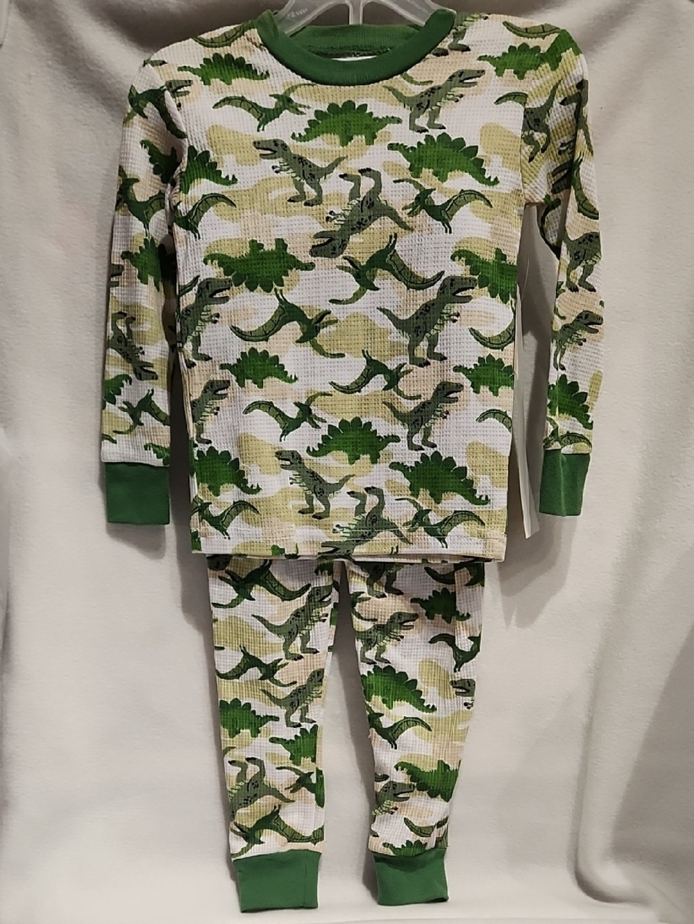Kids Green 2pc Boys Long Sleeves & Pants Dinosaur Thermal Pajama Set